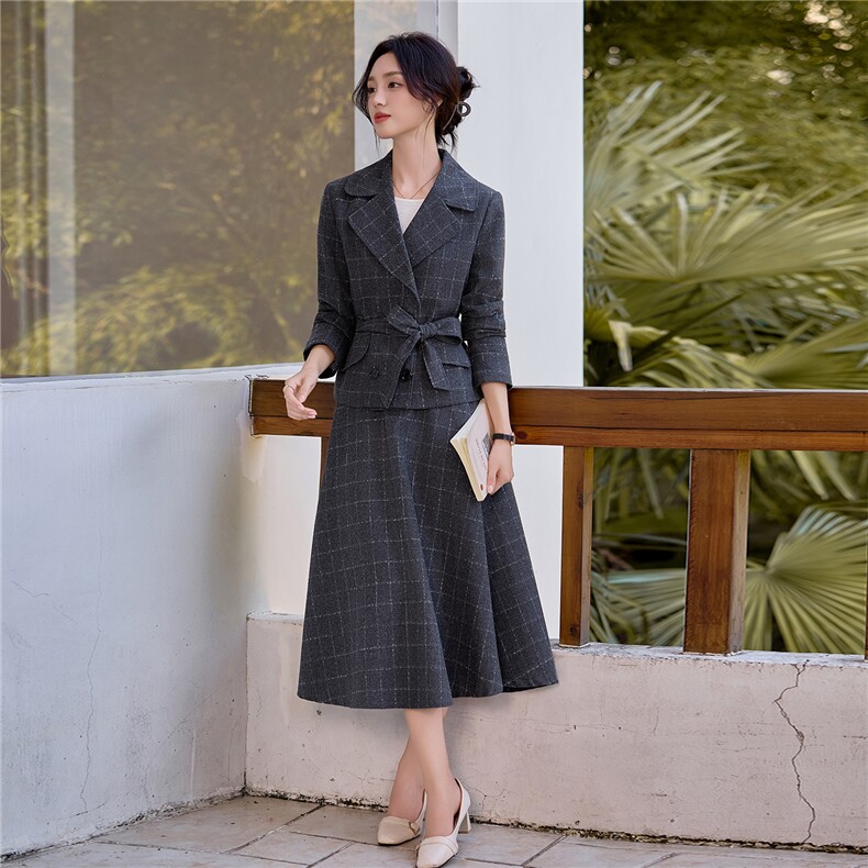 3128时尚气质毛呢格子套裙,女装套装/套裙,香莘料