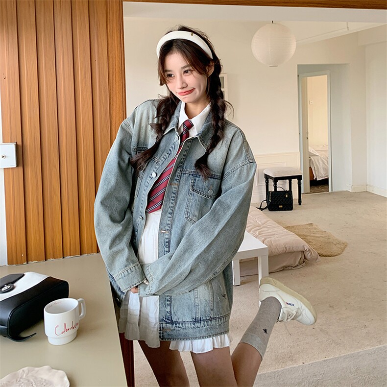 现货新款水洗做旧复古牛仔外套HW06P140K208,女装短外套,2D035