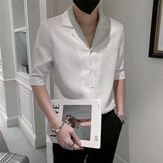 小格子西服领衬衫男七分袖慵懒时尚潮流日系原宿新款C10，男装西服，星座1116A-2（原606A-1）