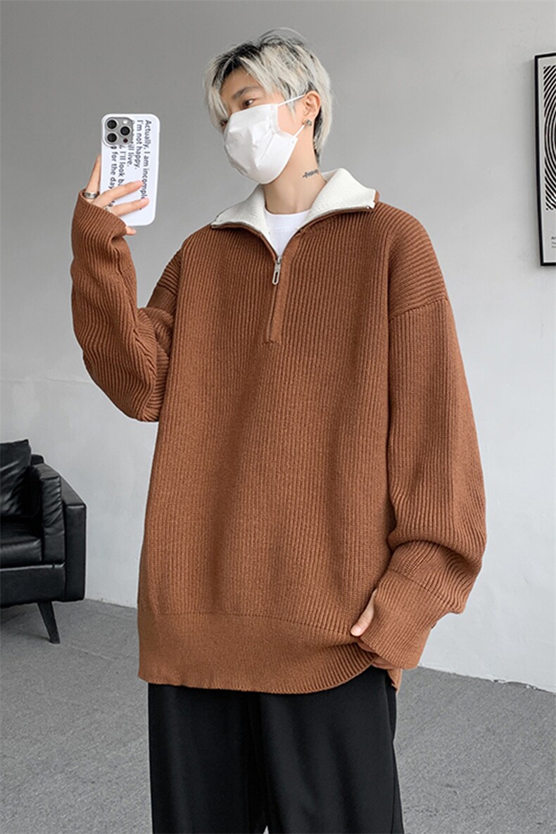8XL-M立领半拉链毛衣男大码慵懒风宽松日系针织衫外套MY19002P78,男装针织衫/毛衣,电商B312