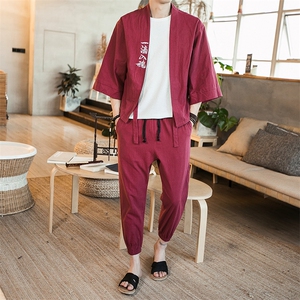 夏大码风刺绣汉服套装棉麻道袍学生情侣休闲两件套 TZ01/P85图片