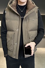 男士马甲连帽秋冬外穿羽绒服马夹韩版潮流坎肩外套M8076-P130，男装羽绒服，电商A239