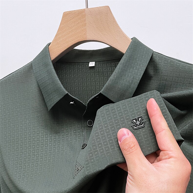 高端夏季开叉冰丝无痕Polo衫男士短袖休闲弹力薄款翻领时尚T恤男，男装Polo衫，电商B212（原钱塘6029）