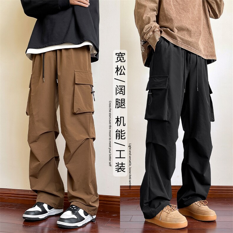 重磅纯黑色工装裤男生宽松直筒美式复古百搭工装裤K210-特批35,男装休闲裤,星座718-1