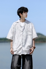 8XL-M冰丝古着感波浪纹短袖衬衫男宽松休闲沙滩古巴领衬衣CS528，男装衬衫，电商D206-1