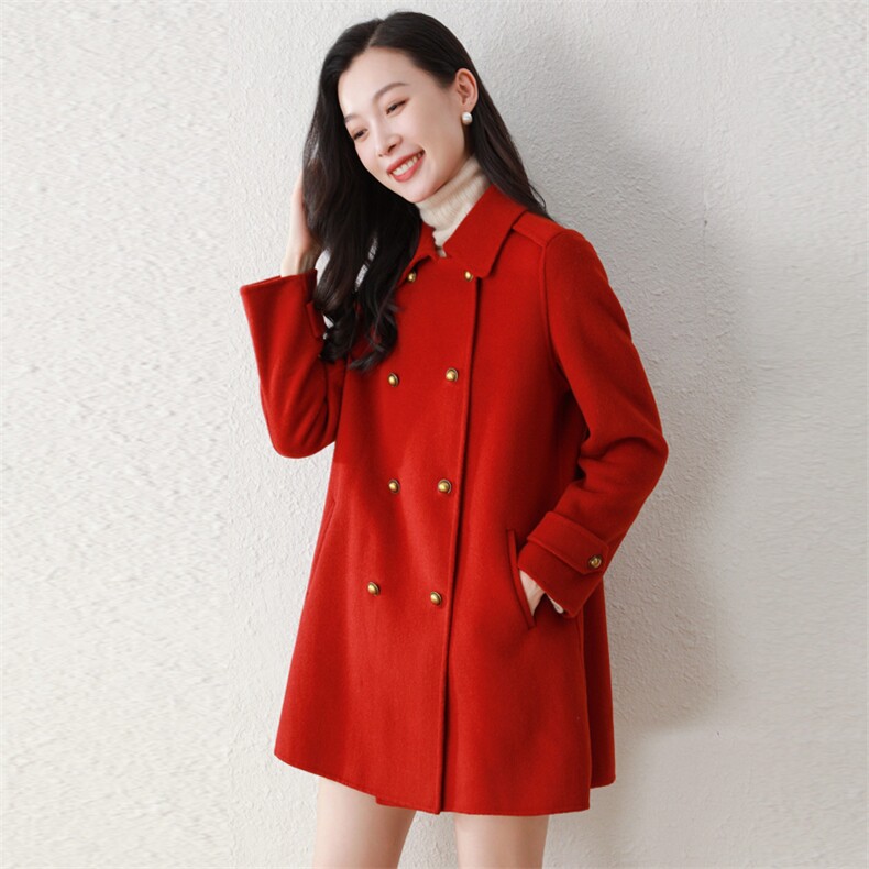 秋冬新款女式时尚韩系新款羊毛呢外套女士秋冬气质双面羊毛大衣,女装双面呢大衣,阿舍尔精品