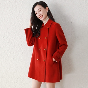 秋冬新款女式时尚韩系新款羊毛呢外套女士秋冬气质双面羊毛大衣图片