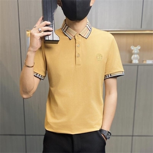 PL046-特P40欧货轻奢夏季短袖翻领POLO衫时尚格子撞色社会小伙T恤图片