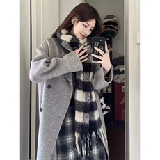 秋冬韩系高级感灰色百搭宽松显瘦毛呢外套小个子呢子大衣女中长款，女装短外套，星座1210-1