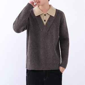 8846-P75含羊毛 漠色如烟毛衣男士假两件长袖宽松针织衫上衣图片