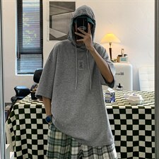 新款优品男士短袖连帽抽绳刺绣字母T恤宽松上衣ZDL3204-P49,男装T恤,星座717