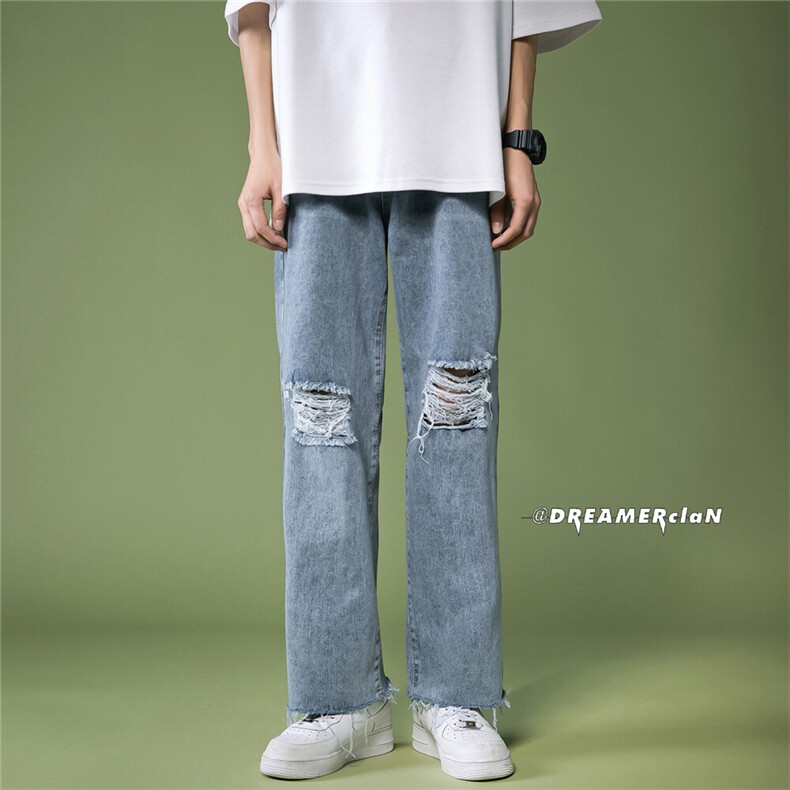 k707-p48-控68M-5XL抖音美式高阶黄泥破洞拉链宽松大码牛仔裤，男装牛仔裤，星座116