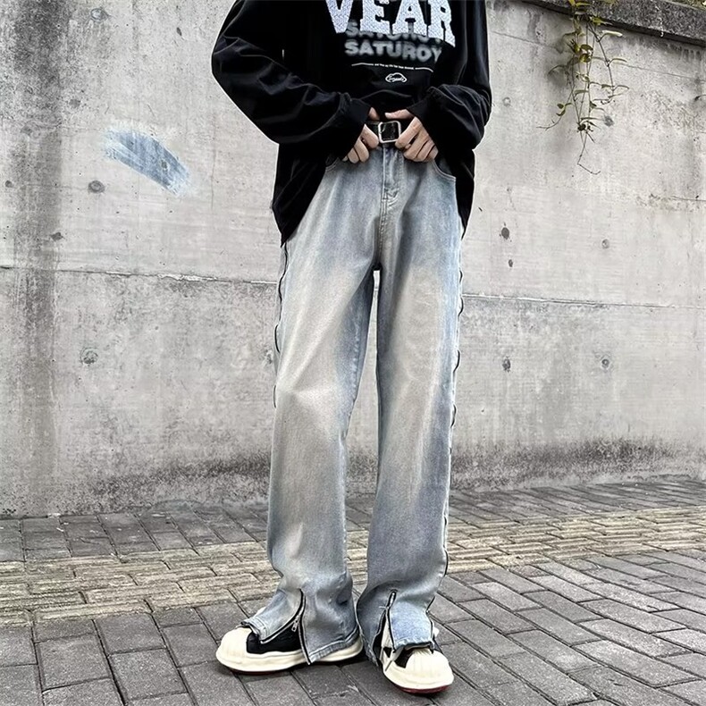 牛仔裤男秋季潮大码休闲裤子高街N8822P58图片