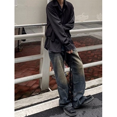 DY9101-P58秋季新款美式结构拼接设计水洗微喇叭裤-网图现货，男装牛仔裤，星座603-2