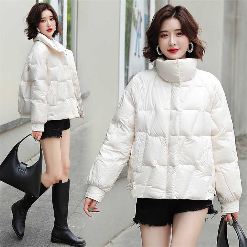 2021冬季新款羽绒服立领纯色拉链休闲短款90%白鸭绒,女装羽绒服,蝶眷