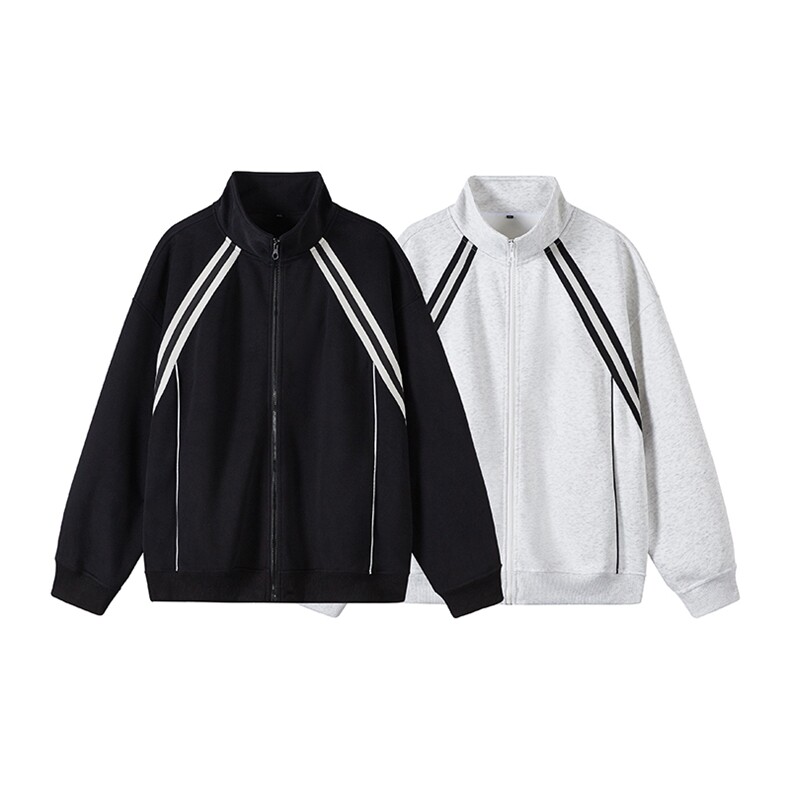 抖音得物高品质二开25秋冬美式重磅结构织带撞色立领卫衣外套W70，男装卫衣，电商A486-1