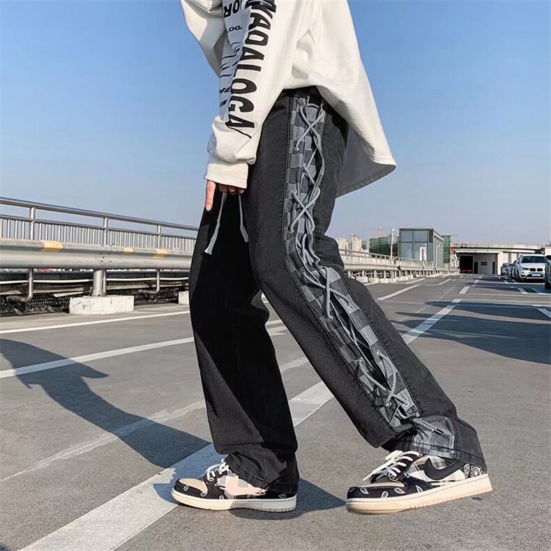 hiphop炸街裤子高街ins潮美式牛仔裤系绳男A91P48,男装牛仔裤,星座1116-2