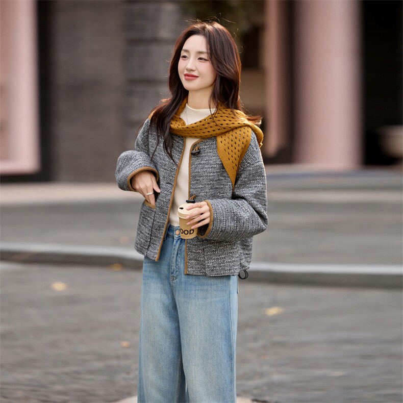 小香风外套女2025秋冬新款超火减龄独特漂亮韩系减龄短款毛呢夹克图片