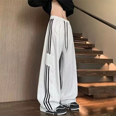 美式条纹卫裤男学生秋季潮牌设计感运动裤子高街百搭直筒阔腿长裤，女装休闲裤，星座1210-1