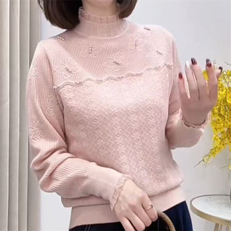 2025年春季新款蝴蝶刺绣拼接针织打底衫洋气女装时尚,针织衫/毛衣,萱芳婷羊绒