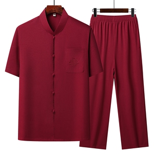 2025夏季薄款高端风绣花冰丝短袖衬衫唐装汉服套装 801-P75图片