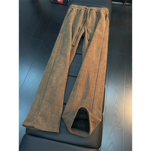 春季麦穗纹美式咖色裤子男美拉德卫裤直筒宽松休闲裤LWY122-P40图片