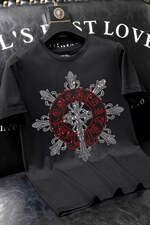 22夏季套头短袖燙钻潮休闲圆领T恤亮片大码简欧QT4066-1-A904-P40,男装T恤,电商A227B（原钱塘4066-1）