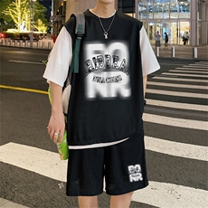 华夫格套装潮流休闲短袖短裤两件套FTZ3062-P55控78，男装牛仔裤，电商B370