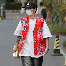 MJ03大花休闲男士风盘扣马甲大码花坎肩团队服喜庆婚礼服潮男，男装背心/马甲，星座115A(原星座507）