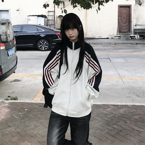 抖音得物高品质26春装美式高街重磅织带拼接撞色立领卫衣外套CM41图片