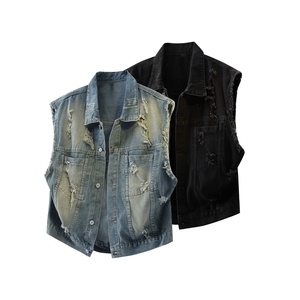 3D图复古水洗磨毛边短款牛仔马甲男无袖坎肩上衣 GY68942-P58，男装背心/马甲，电商A025