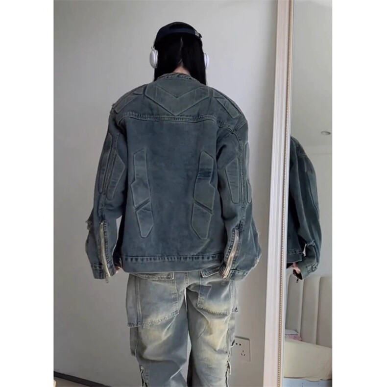 JK8637-P74美式潮牌高街浮雕异形机甲设计感牛仔外套,男装工装外套,电商B323A