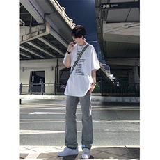 美式hiphop烟灰色毛边修身直筒显瘦牛仔裤痞帅高街，男装牛仔裤，星座310A-4