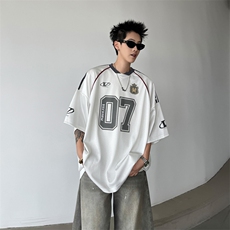 美式夏季薄款网面字母印花球衣T恤男女小众休闲运动长袖打底上衣，男装Polo衫，四季星座505