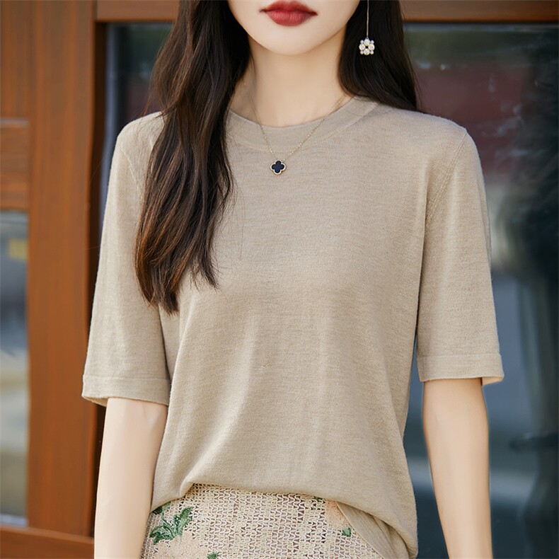 2025年夏季不连帽纯色休闲时尚百搭通勤短袖，女装T恤，森墨