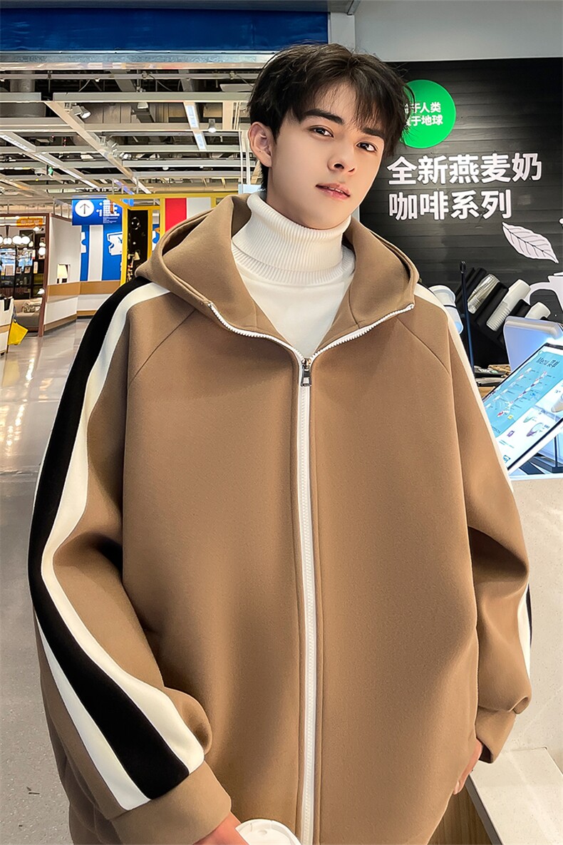 男装呢料夹克23秋冬新款毛呢大衣男生连帽外套XZ514-2-F595-P125,男装夹克,星座514-2(原B239)
