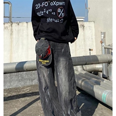 复古做旧阔腿宽松牛仔裤小众手绘设计感休闲裤高腰裤NB78，男装休闲裤，星座1116A（原606A-3）