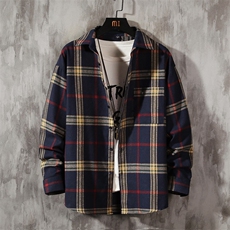 男士格子长袖衬衫宽松日系潮流上衣服外套DF01T，男装衬衫，电商A102