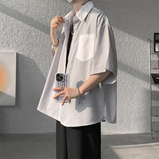 仓库现货CS1120-特批25条纹撞色拼接百搭痞帅大码短袖衬衫，男装衬衫，电商A059