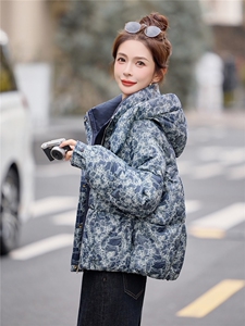 时尚印花连帽白鸭绒羽绒服2025冬季新款图片