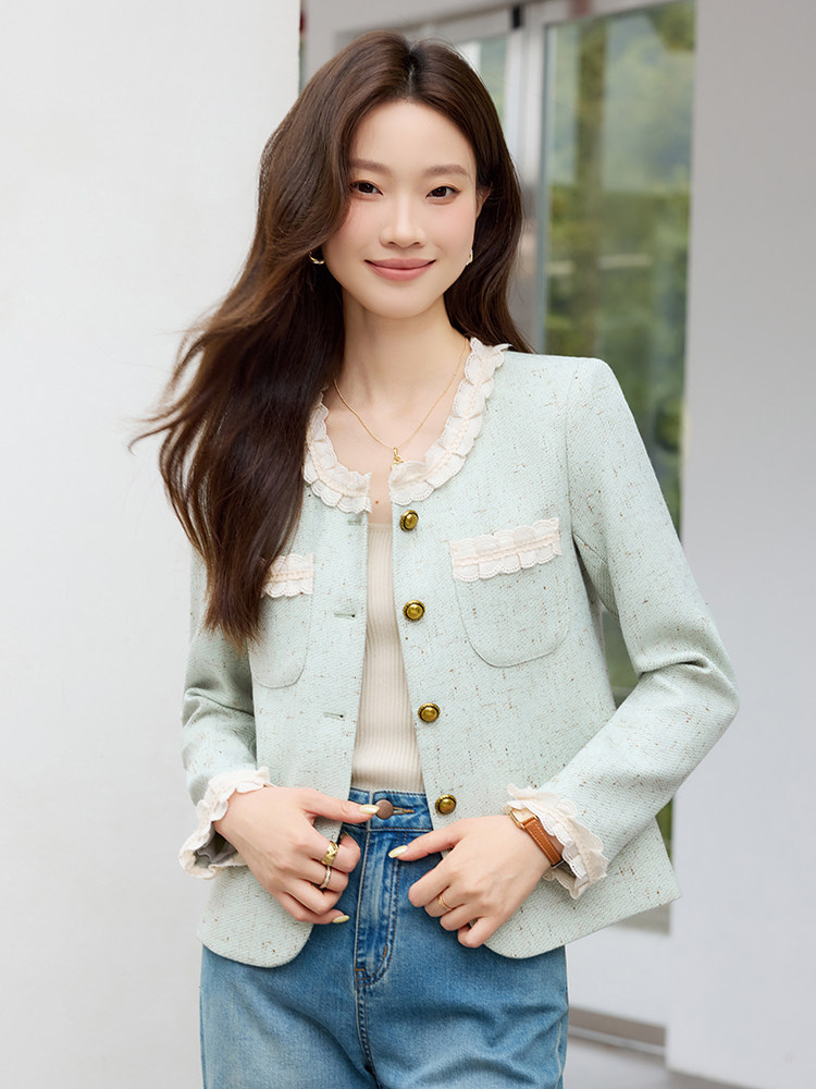 现货2025秋季新款小香风气质简约长袖短款小外套女,女装短外套,时尚风爆