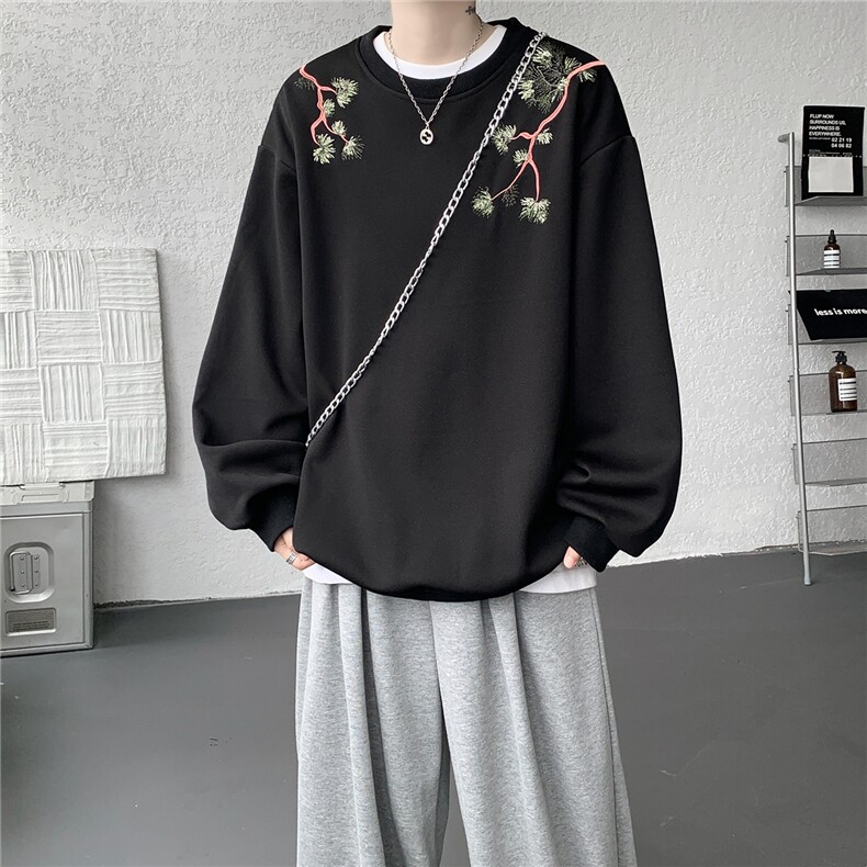 8XL-M新中式圆领卫衣宽松大码风刺绣无帽上衣重磅外套WY5118P55,女装短外套,电商B238