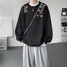 8XL-M新中式圆领卫衣宽松大码风刺绣无帽上衣重磅外套WY5118P55，女装短外套，电商B238