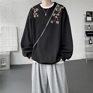 8XL-M新中式圆领卫衣宽松大码风刺绣无帽上衣重磅外套WY5118P55图片
