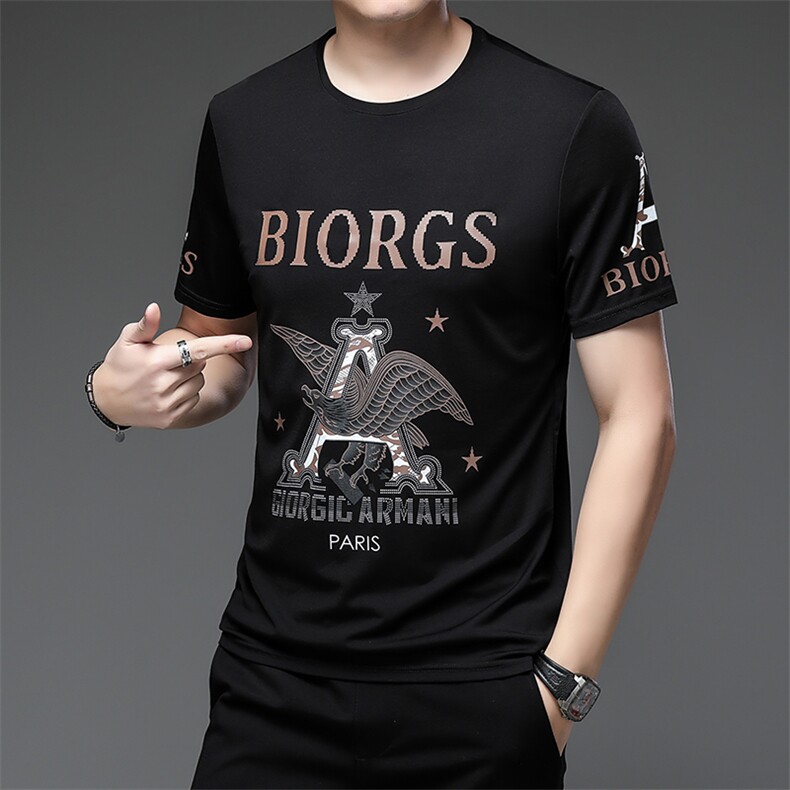 短袖T恤男夏季宽松薄款纯色上衣服圆领印花汗衫潮流大码半截袖图片