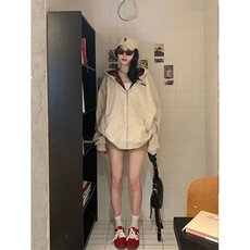 重工格子拼接连帽卫衣外套男女连帽卫衣小众设计感情侣高街帽衫，女装短外套，星座601-1
