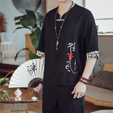 夏季男士风复古唐装名族风T恤A334-T227-P45，男装民族服装，电商B339(原A334）
