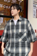 短袖衬衫男夏季新款磨毛格子衬衣DX716-特批26无差价，男装衬衫，星座214-3