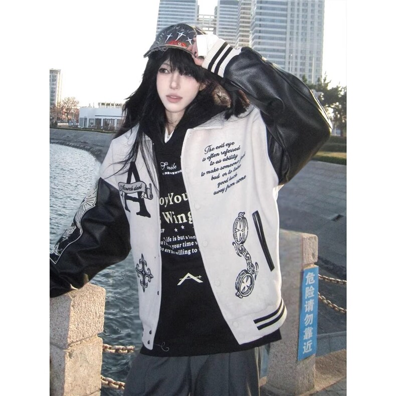 1506/QF8200/P80美式复古翻领重工刺绣棒球服外套男痞帅情侣夹克,男装夹克,星座1506