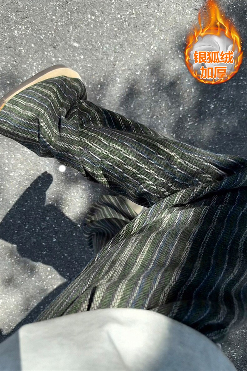 保暖复合银狐绒呢料男宽松条纹直筒休闲裤K5680J加绒-特P48控88,男装棉衣,电商A001